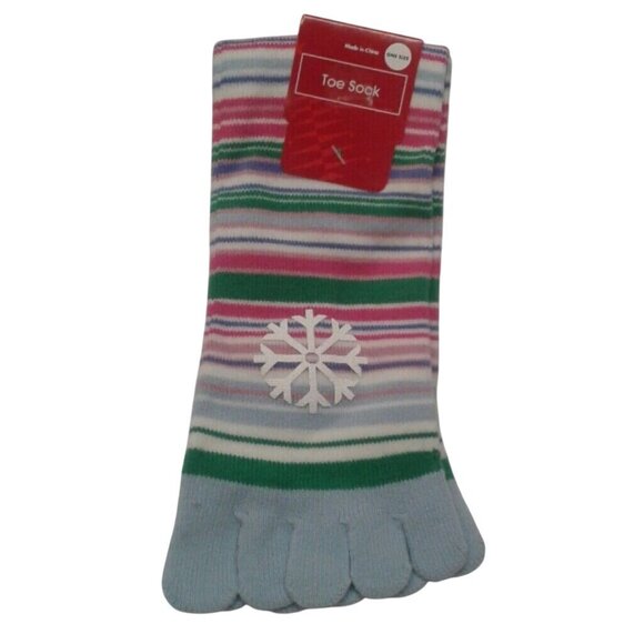 Toe Socks One Size Women Teens Striped Snowflake Design Multicolor NEW - Picture 1 of 4